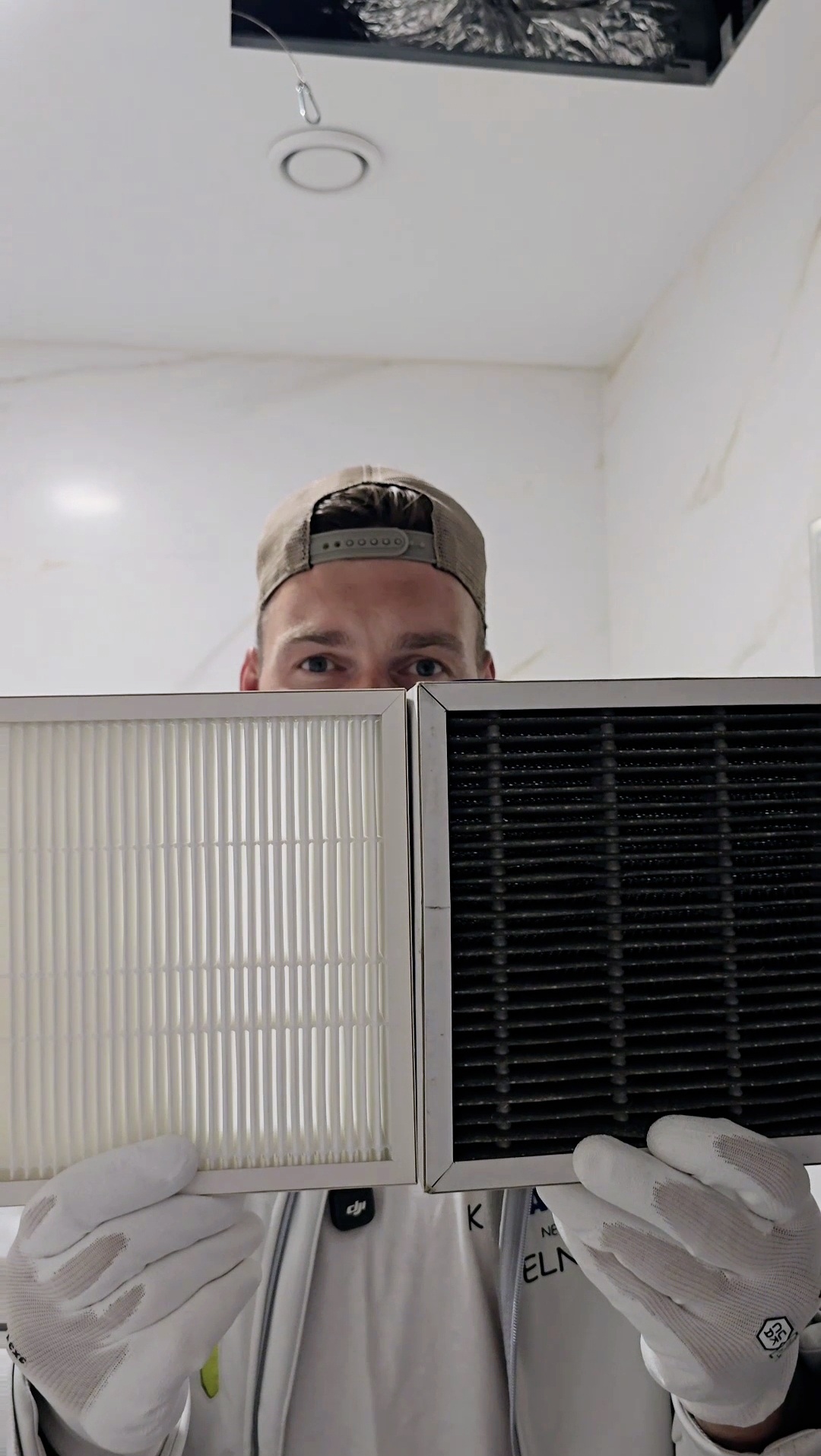 Pavyzdys naujo rekuperatoriaus filtro ir seno